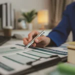 Main avec un stylo analysant des graphiques financiers